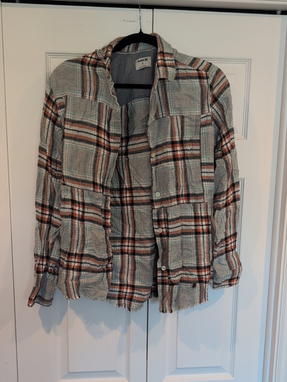 Hurley Lightweight Flannel Plaid Button-Down in Rust and Cream